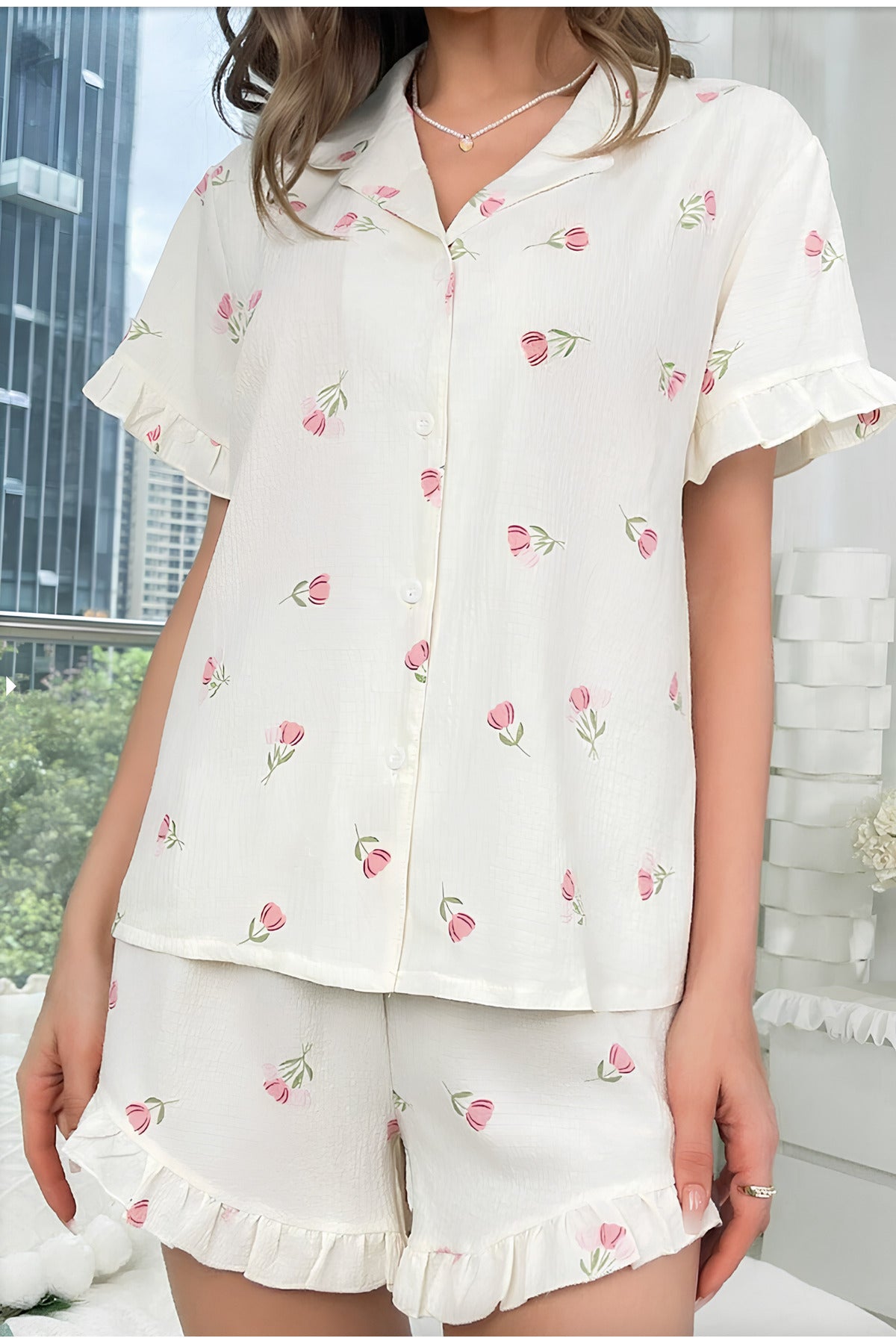 Slimora™ Blossom Breeze Pijama Takımı | Premium Yazlık Şortlu Ev Giyimi