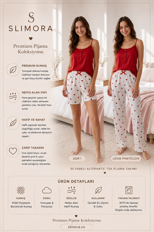 Slimora™ Scarlet Grace 3'lü Pijama Takımı