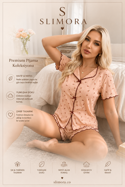 Slimora™ Rose Blossom Şortlu Pijama Takımı