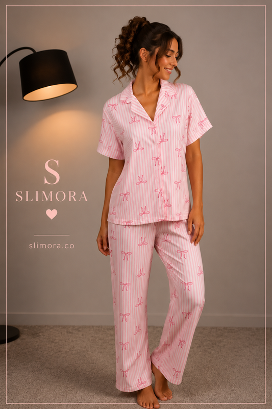 Slimora™ Pink Ribbon Dream Yazlık Pijama Takımı