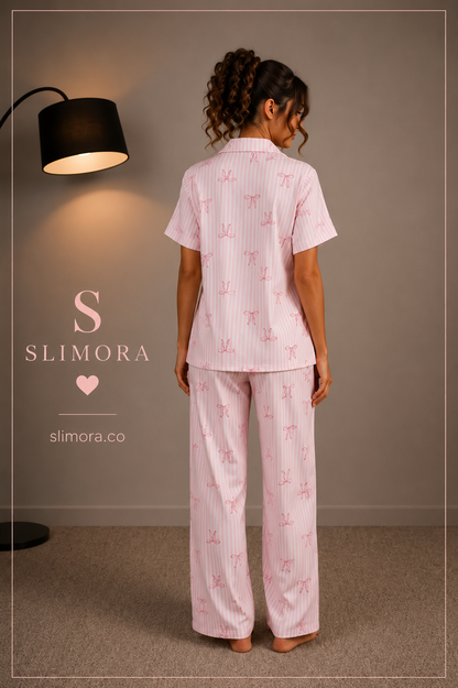 Slimora™ Pink Ribbon Dream Yazlık Pijama Takımı