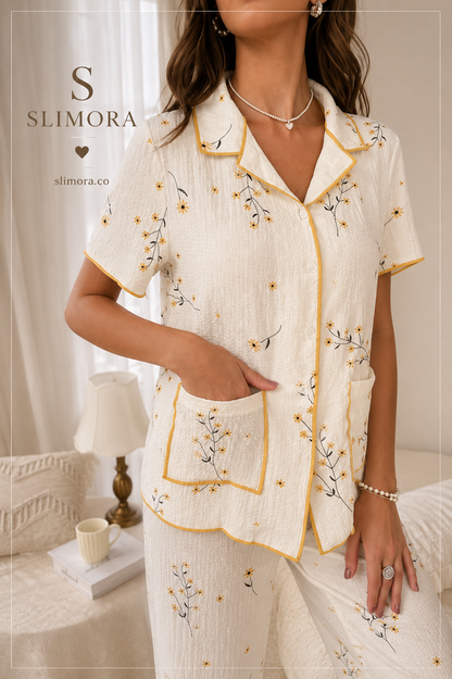 Slimora™ Floral Grace Düğmeli Günlük Pijama Takımı
