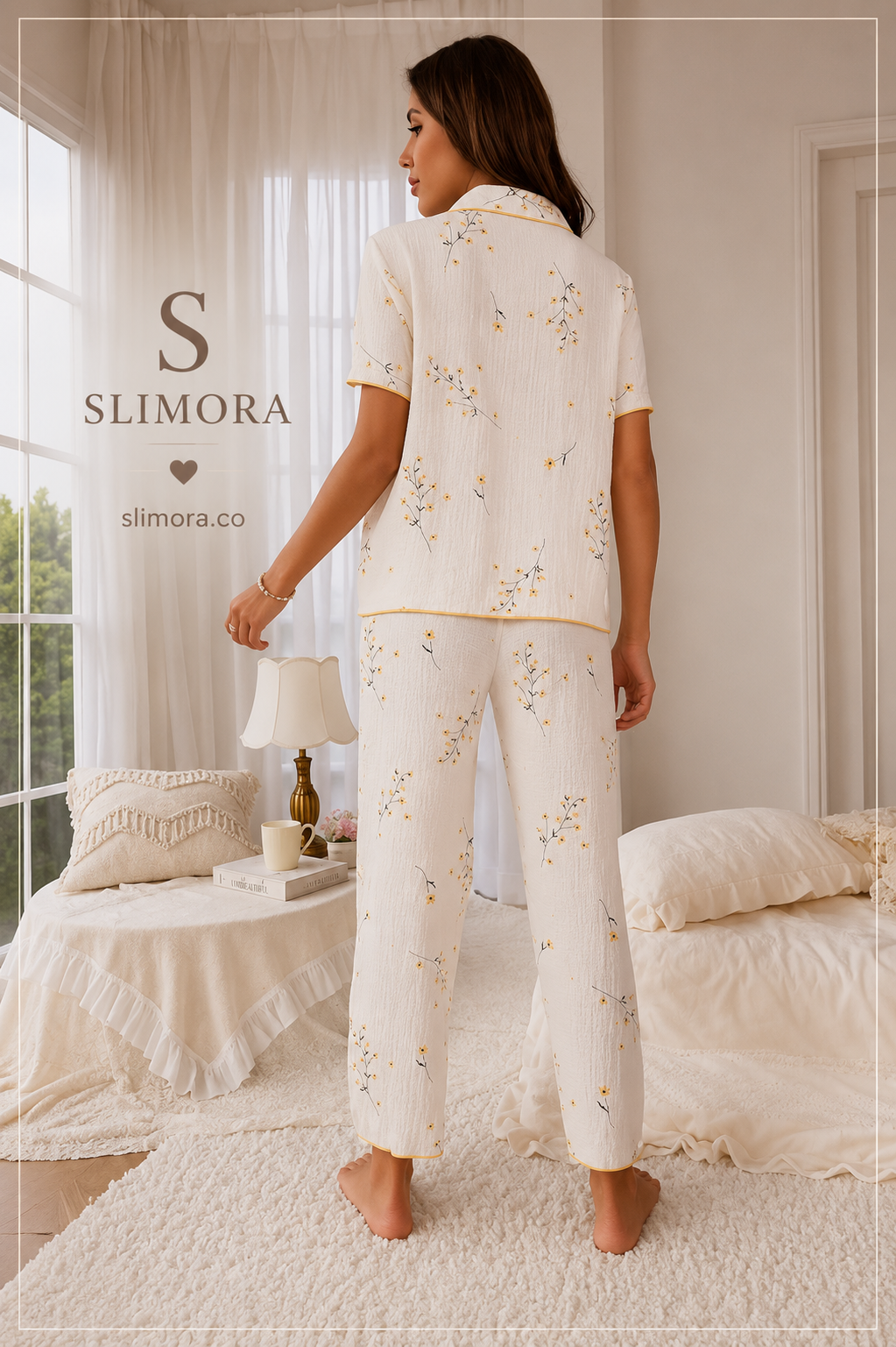 Slimora™ Floral Grace Düğmeli Günlük Pijama Takımı