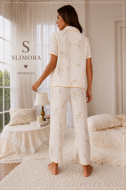 Slimora™ Floral Grace Düğmeli Günlük Pijama Takımı