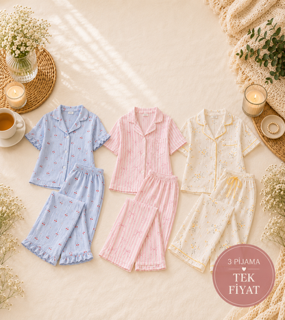 Slimora™ Cherry Trio | 3'lü Premium Pijama Seti