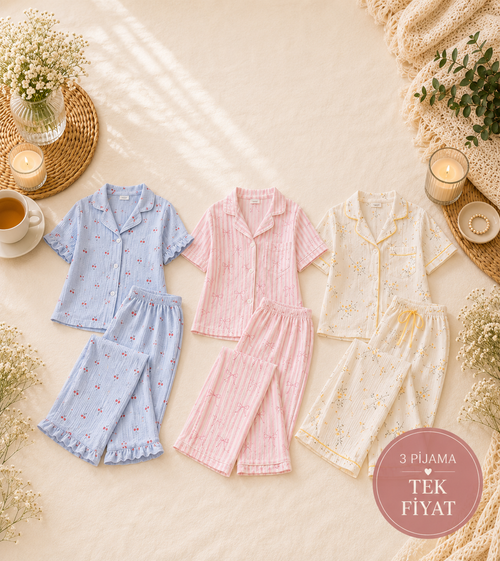 Slimora™ Cherry Trio | 3'lü Premium Pijama Seti