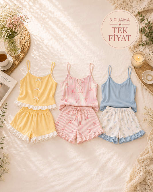 Slimora™ Pastel Trio | 3’lü Premium Pijama Seti