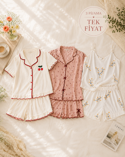 Slimora™ Blossom Trio | 3'lü Premium Pijama Seti